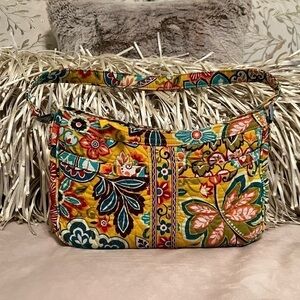 VERA BRADLEY Provincial Cassidy Shoulder Bag 1 Strap Zip Top Yellow East West